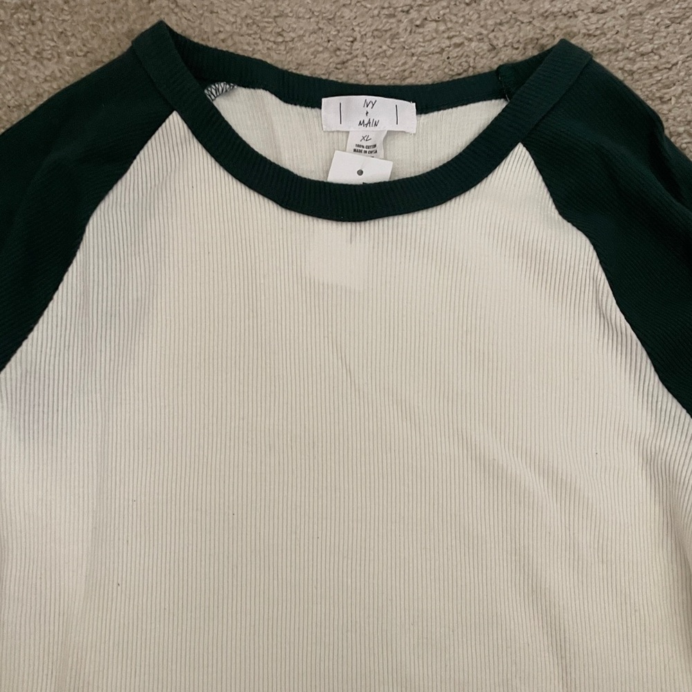 Green and White Baseball Long sleeve top.